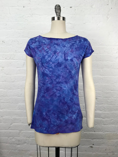 Hand Dyed Cap Sleeve Fitted Candy Top in Morning Glory Variegated - front view