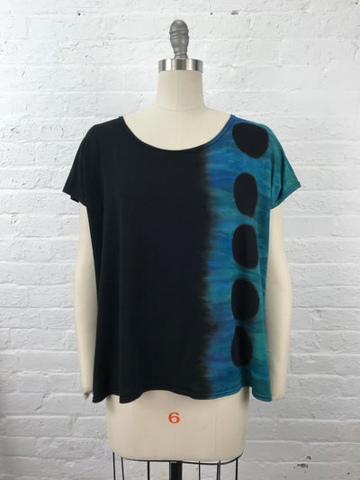 Elegant Shibori Dyed ELSIE TOP in Emeralds and Sapphires Eclipse - front view