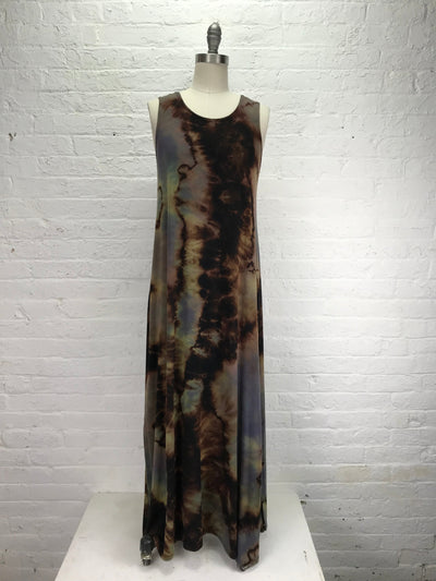 Elegant Shibori Dyed EILEEN MAXI TANK DRESS in Mineral Tangle - front view
