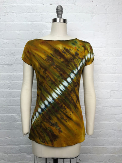 Bold Graphic Shibori Dyed Fitted Candy Top in Dijon Flash - front view