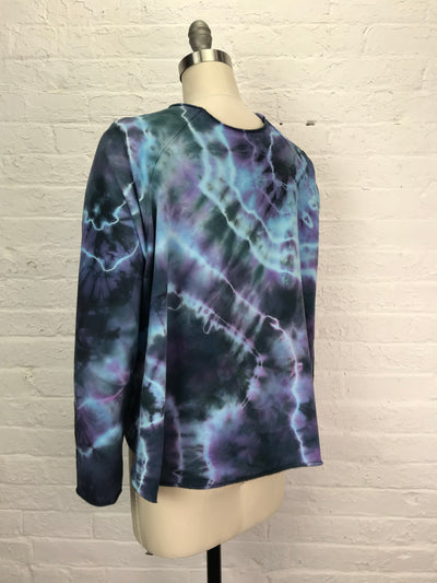 Stretch Fleece Cropped Sweatshirt in Blue Marble
