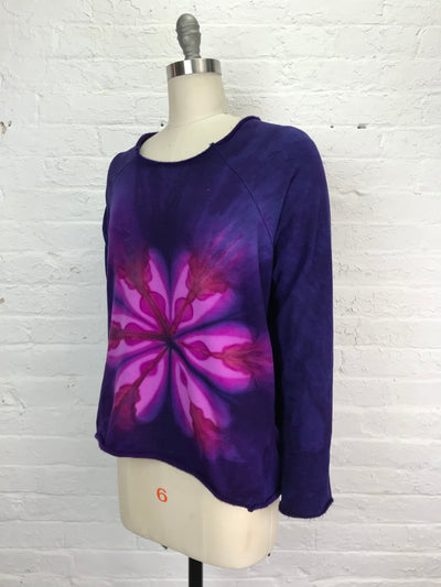 Fleece Raglan Sweatshirt in Copper Amethyst Daisy with Pockets