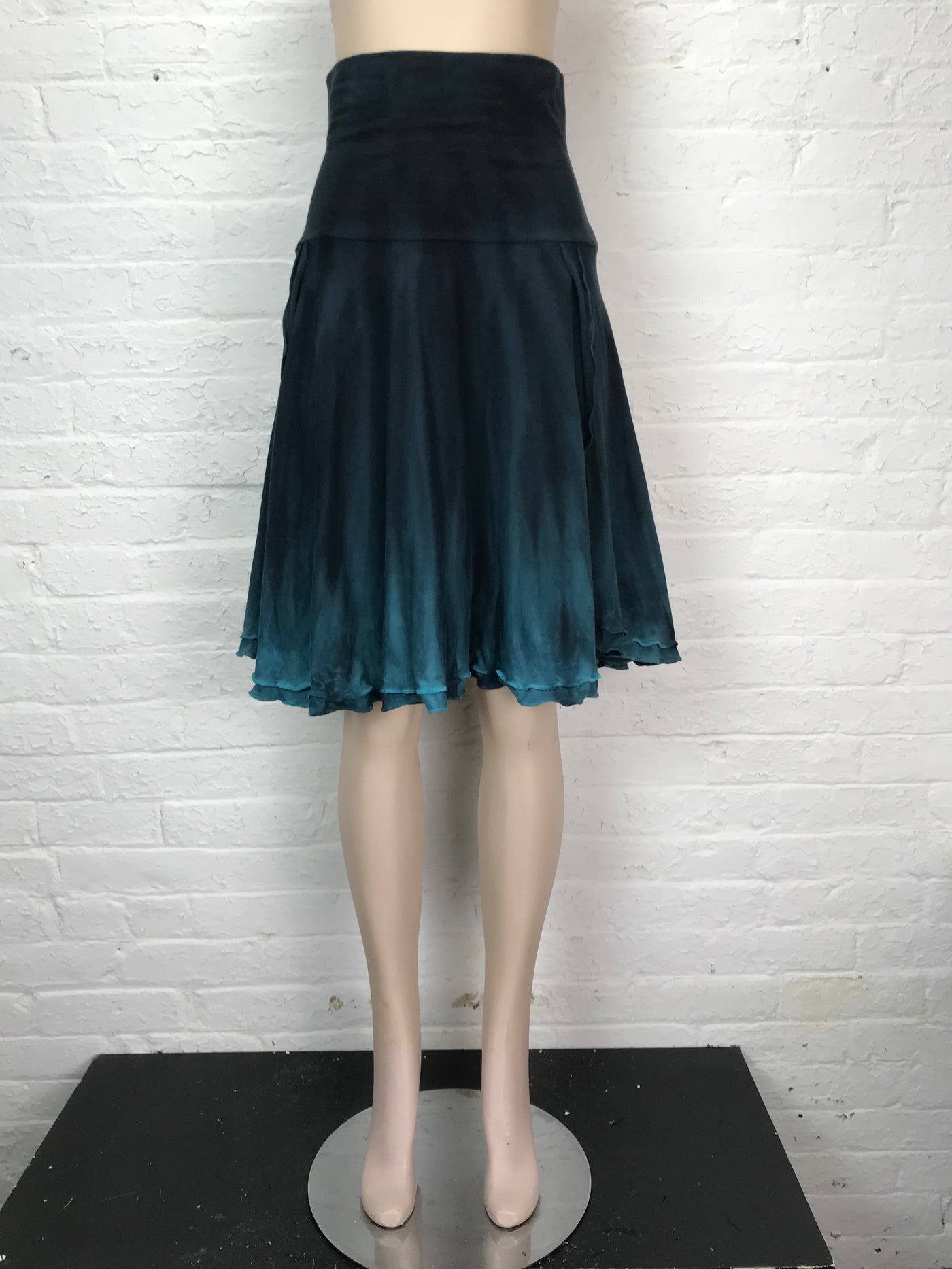 Double Ruffle Side Slit Skirt in Turquoise Tint - Medium