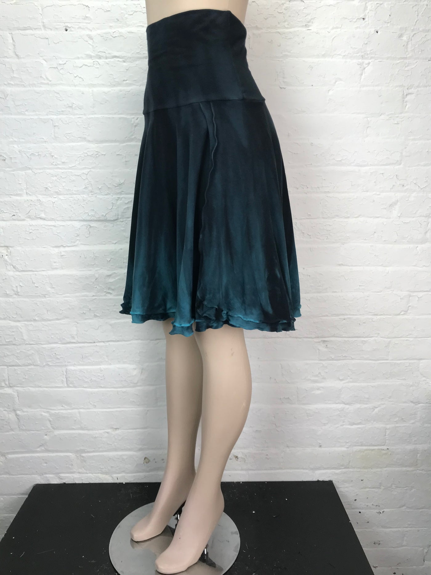 Double Ruffle Side Slit Skirt in Turquoise Tint - Medium