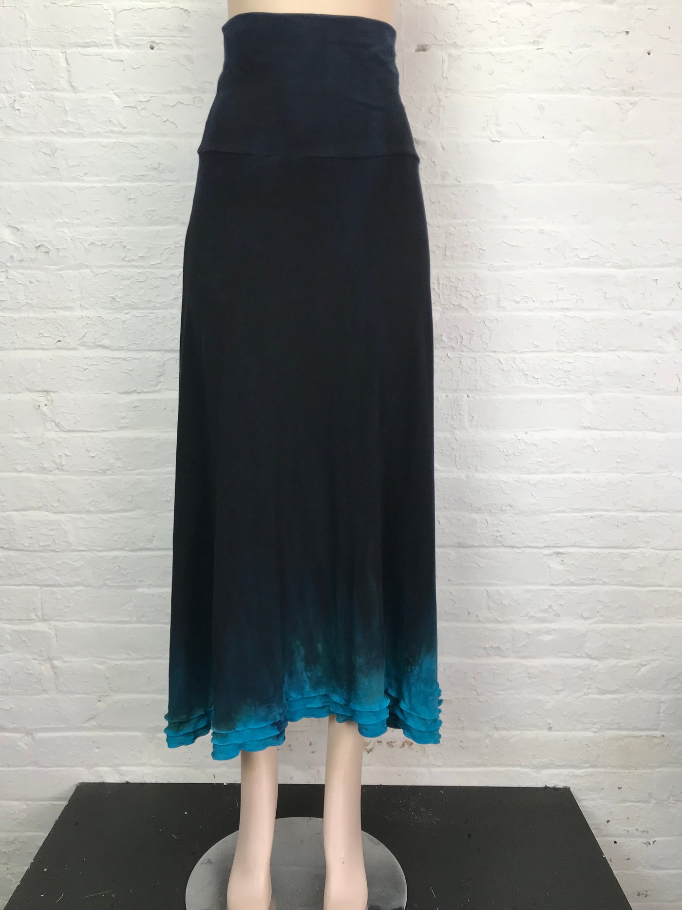 Triple Ruffle Maxi Skirt in Deep Blue Sea