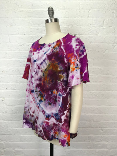Rose Top with Flounce Sleeve in Raspberry Jam Geode - Extra Large