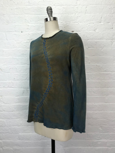 Jane Long Sleeve Top in Indigo Stitched Yin Yang - Large