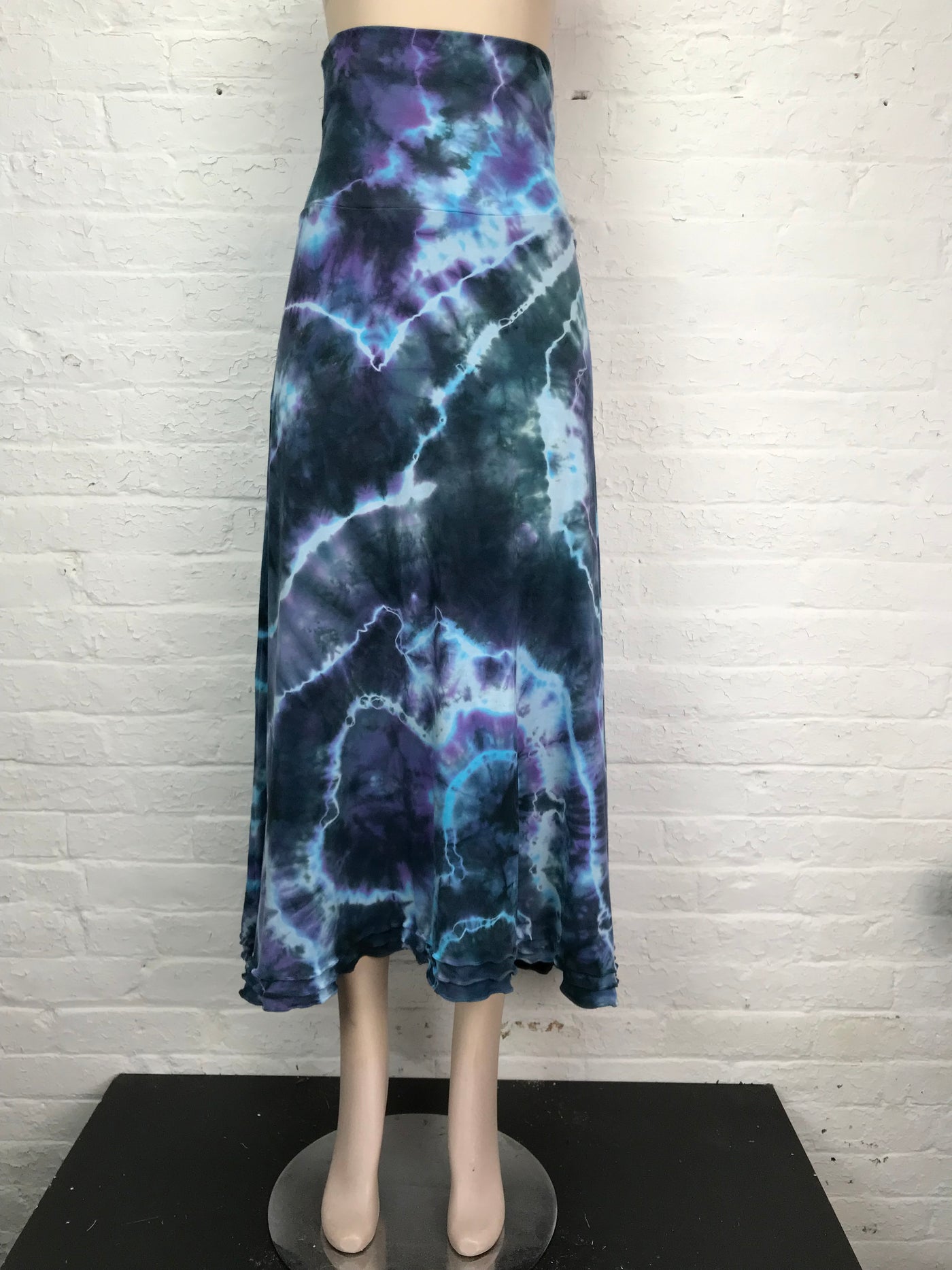 Triple Ruffle Maxi Skirt in Blue Marble - Medium