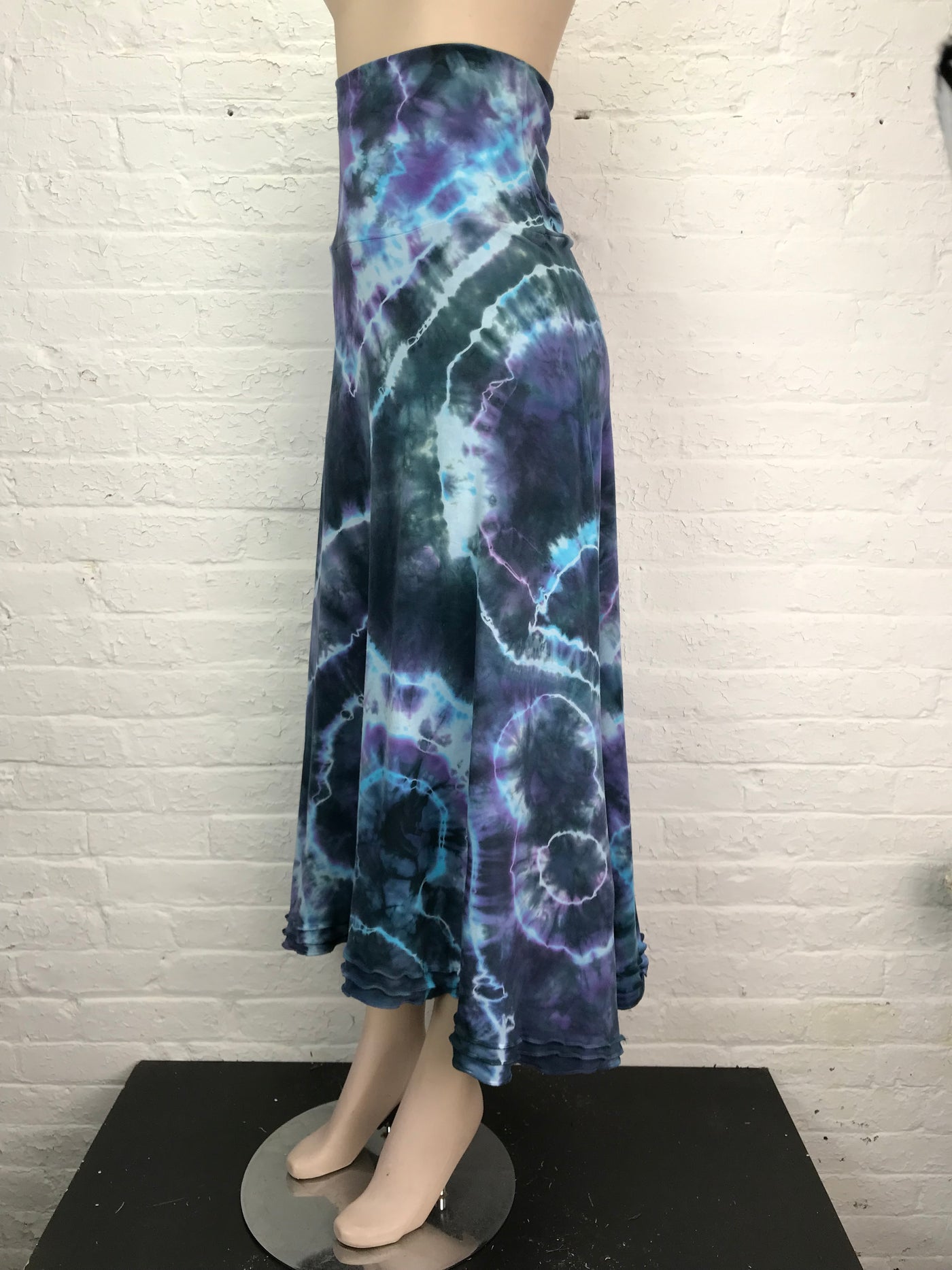 Triple Ruffle Maxi Skirt in Blue Marble - Medium