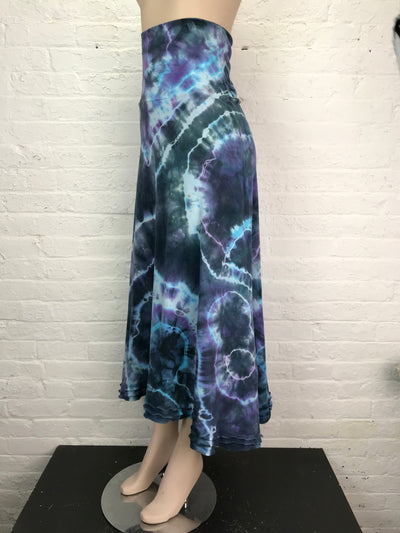 Triple Ruffle Maxi Skirt in Blue Marble - Medium
