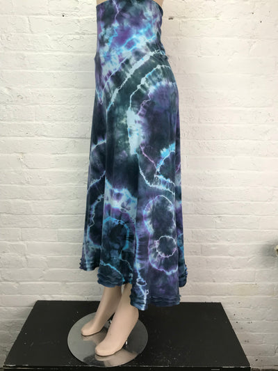 Triple Ruffle Maxi Skirt in Blue Marble - Medium