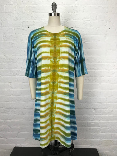 Dolman Dress in Blue and Gold Stripe - One size