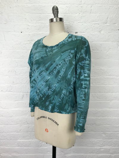 Juni Long Sleeve Petite Top in Soft Turquoise Spiderwebs - One size