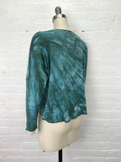 Juni Long Sleeve Petite Top in Soft Turquoise Spiderwebs - One size