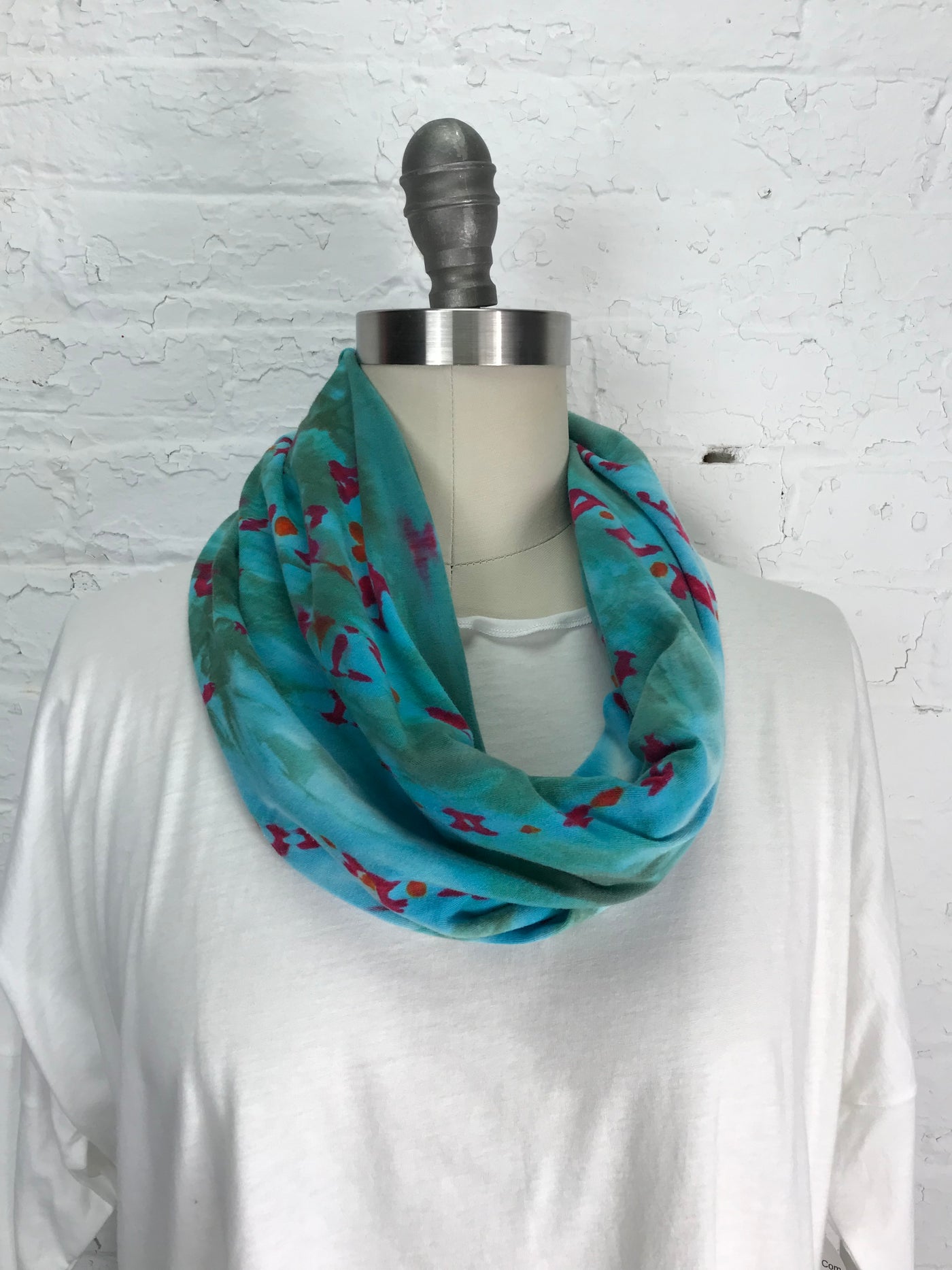 Jersey Cowl Warmer in Ruby and Turquoise