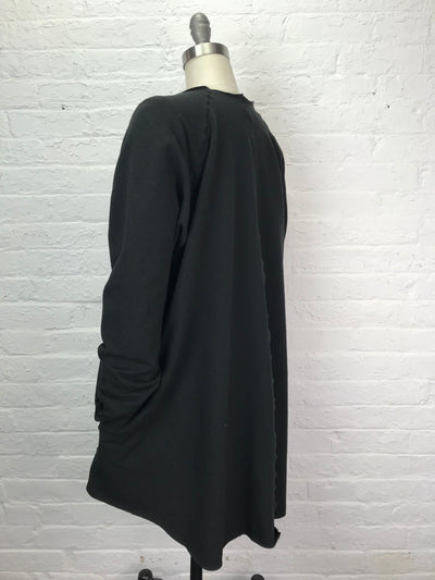 Oversized Stretch Fleece Raglan Tunic with Pockets in Solid Black - One Size