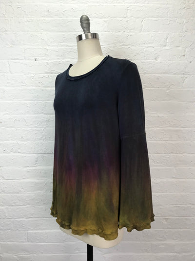 Anna Ruffled Long Bell Sleeve Tunic in Iridescent Rainbow - Medium