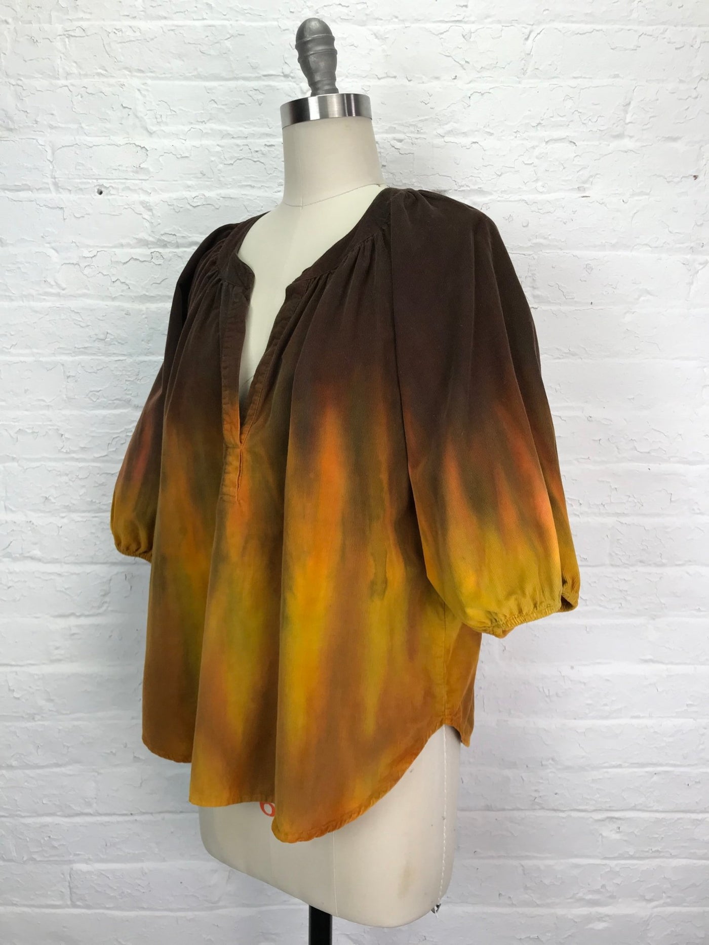 Corduroy Poet Sleeve Blouse in Chocolate Covered Toffee - Cloud Candy