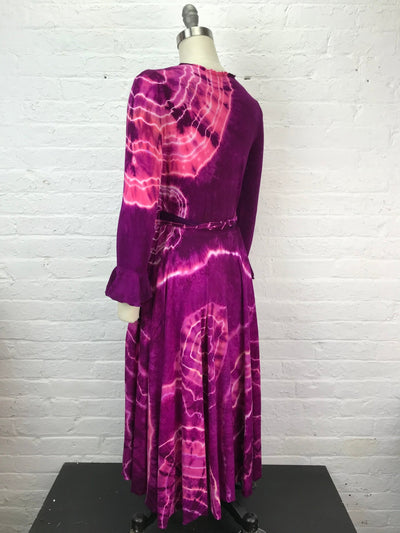 Flamenco Wrap Dress in Strawberry Lightning Geode with Pockets - Cloud Candy