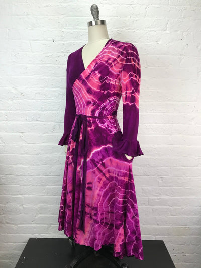 Flamenco Wrap Dress in Strawberry Lightning Geode with Pockets - Cloud Candy