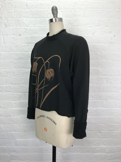 Funnel Neck Cropped Fleece Raglan Sweatshirt in Fritillaria - Cloud Candy