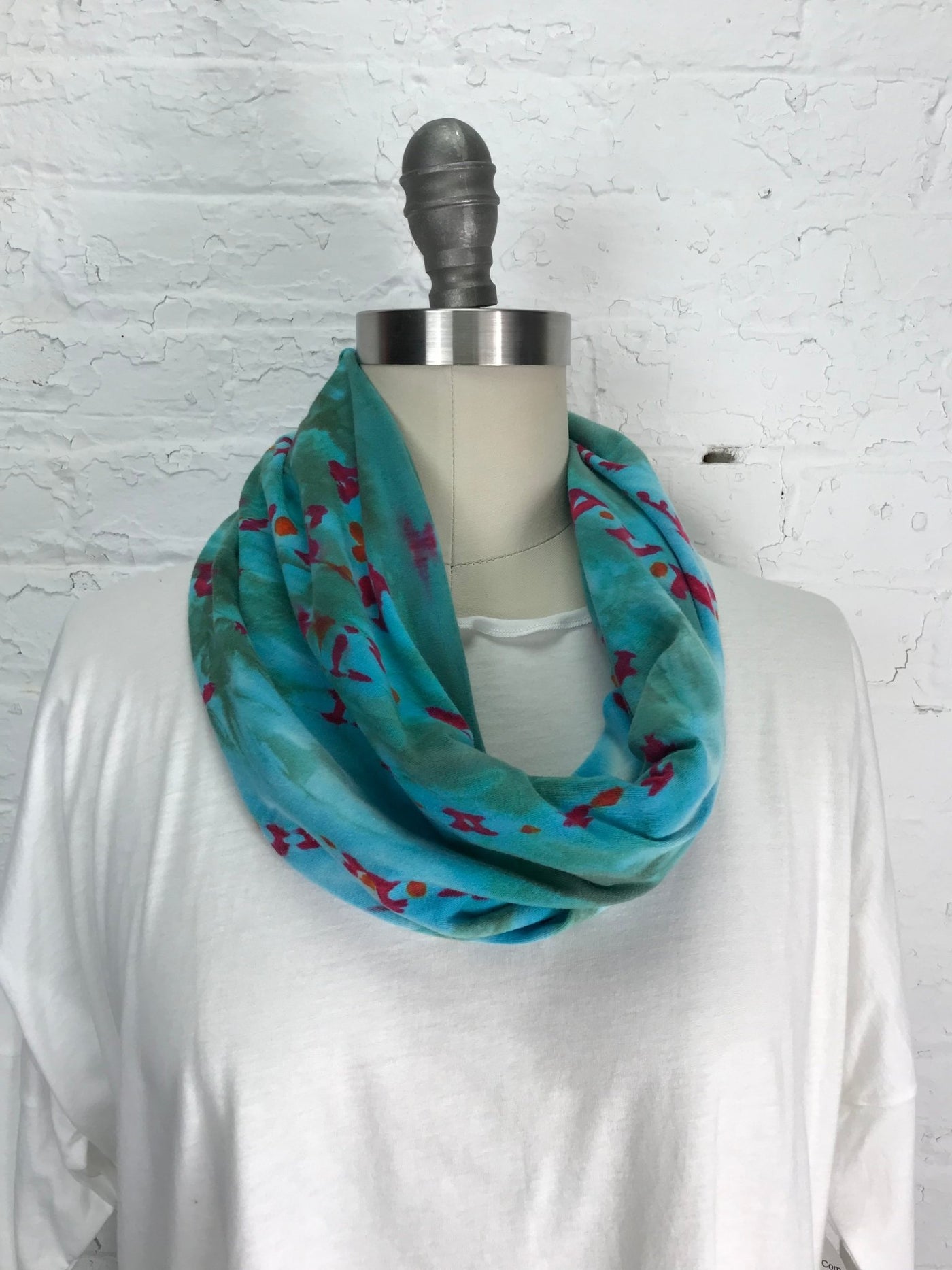 Jersey Cowl Warmer in Ruby and Turquoise - Cloud Candy