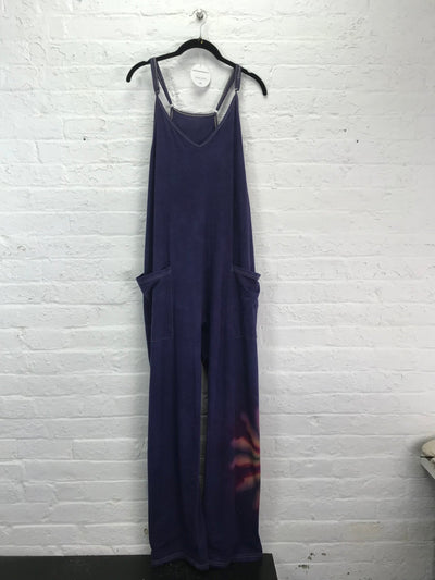Overalls in Peach Flower on Violet - Cloud Candy