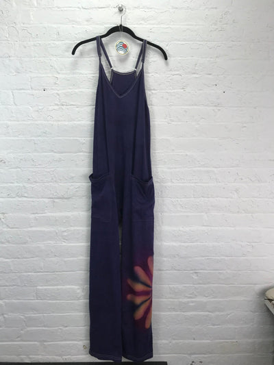 Overalls in Peach Flower on Violet - Cloud Candy