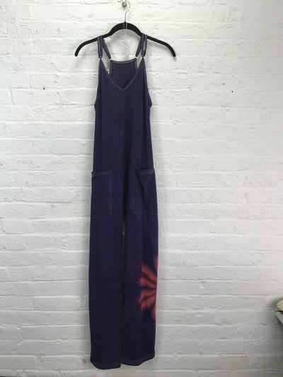 Overalls in Peach Flower on Violet - Cloud Candy