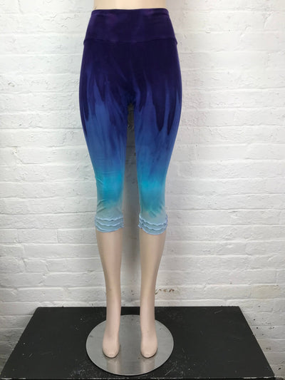 Ruffled Capri Leggings in Awash in Azure - Cloud Candy