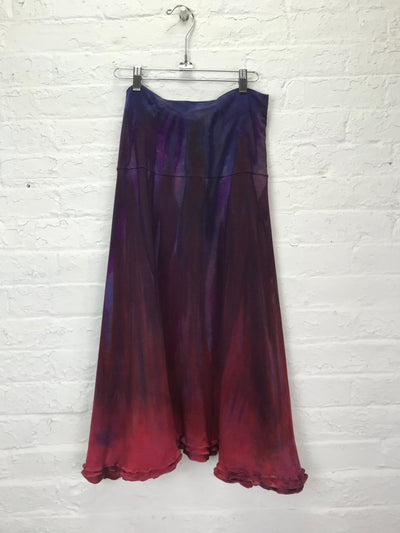Triple Ruffle Midi Skirt in Red Skies at Night - Cloud Candy