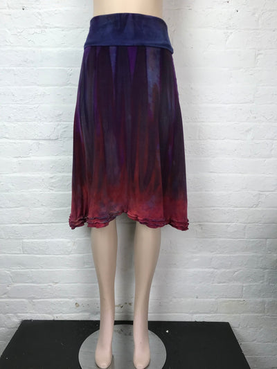 Triple Ruffle Midi Skirt in Red Skies at Night - Cloud Candy