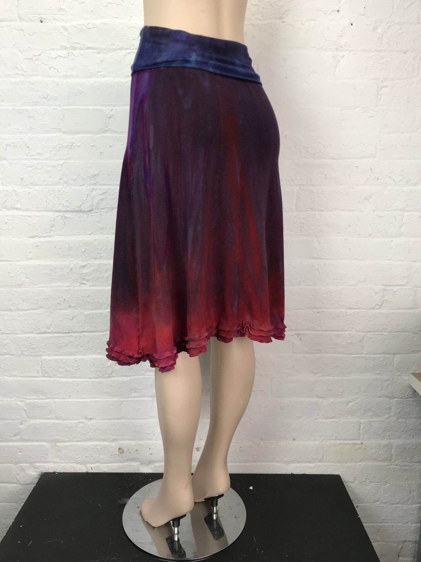 Triple Ruffle Midi Skirt in Red Skies at Night - Cloud Candy