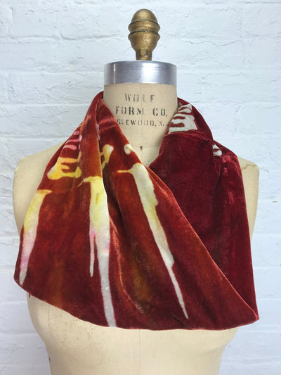 Velvet Cowl Warmer in Rust Hieroglyphics - Cloud Candy