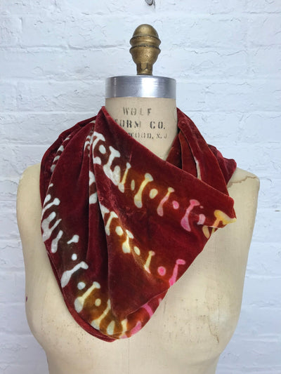 Velvet Cowl Warmer in Rust Hieroglyphics - Cloud Candy
