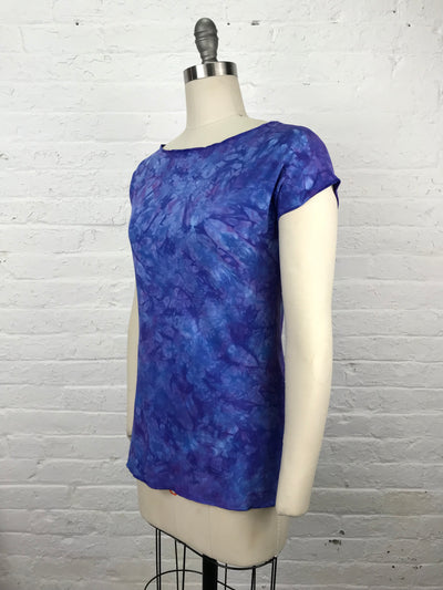 Hand Dyed Cap Sleeve Fitted Candy Top in Morning Glory Variegated - side view
