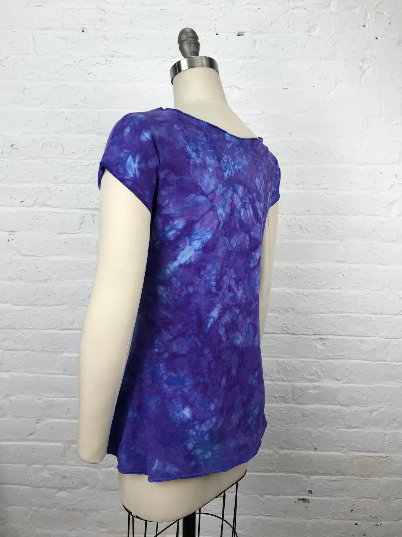 Hand Dyed Cap Sleeve Fitted Candy Top in Morning Glory Variegated - back view