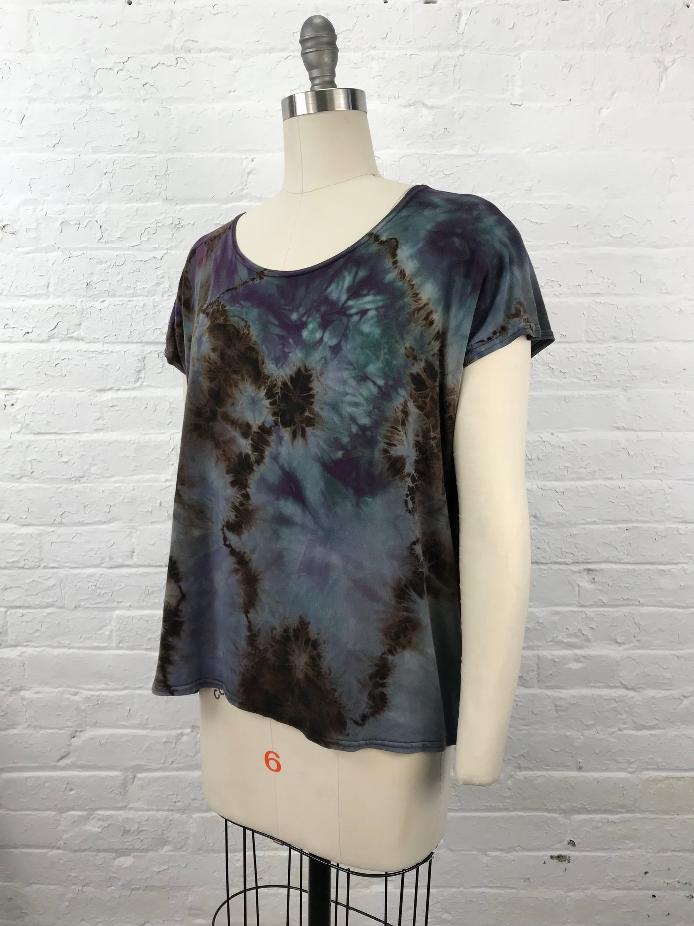 Elegant Shibori Dyed ELSIE TOP in Dark and Stormy Tangle - side view