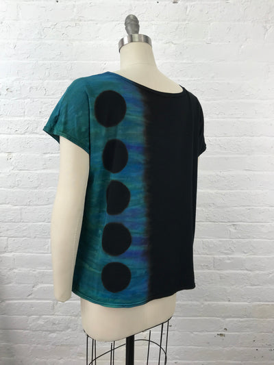 Elegant Shibori Dyed ELSIE TOP in Emeralds and Sapphires Eclipse - back view