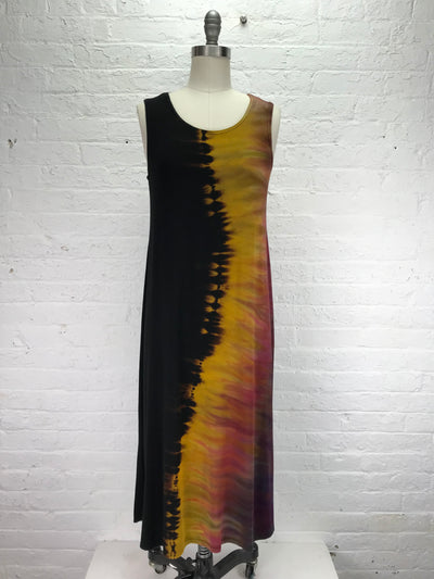 Elegant Shibori Dyed EILEEN MIDI TANK DRESS in Maharani Yin Yang - front view