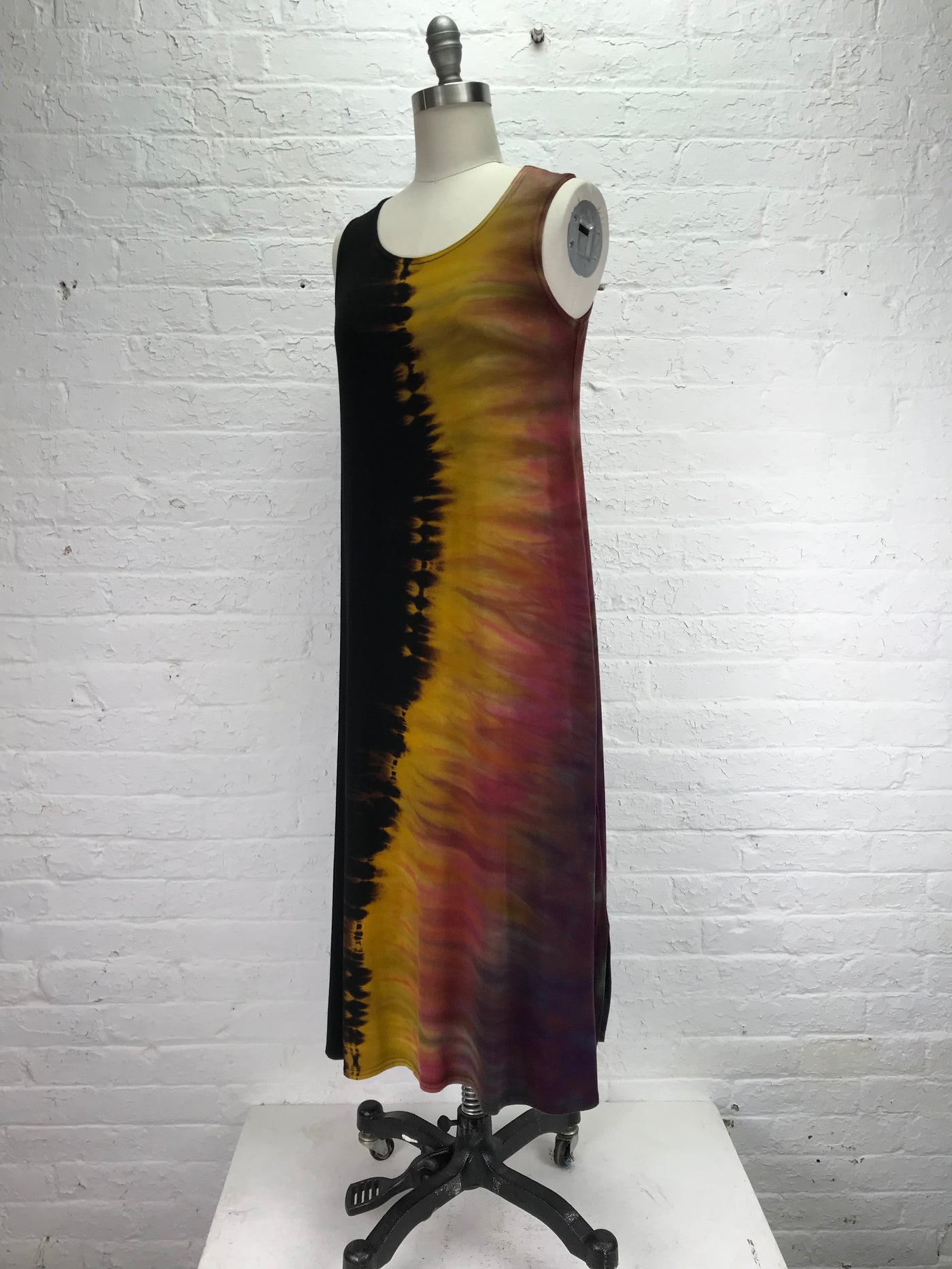 Elegant Shibori Dyed EILEEN MIDI TANK DRESS in Maharani Yin Yang - side view