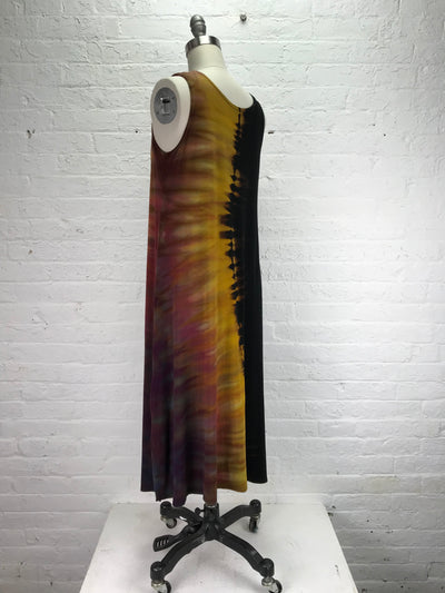 Elegant Shibori Dyed EILEEN MIDI TANK DRESS in Maharani Yin Yang - back view