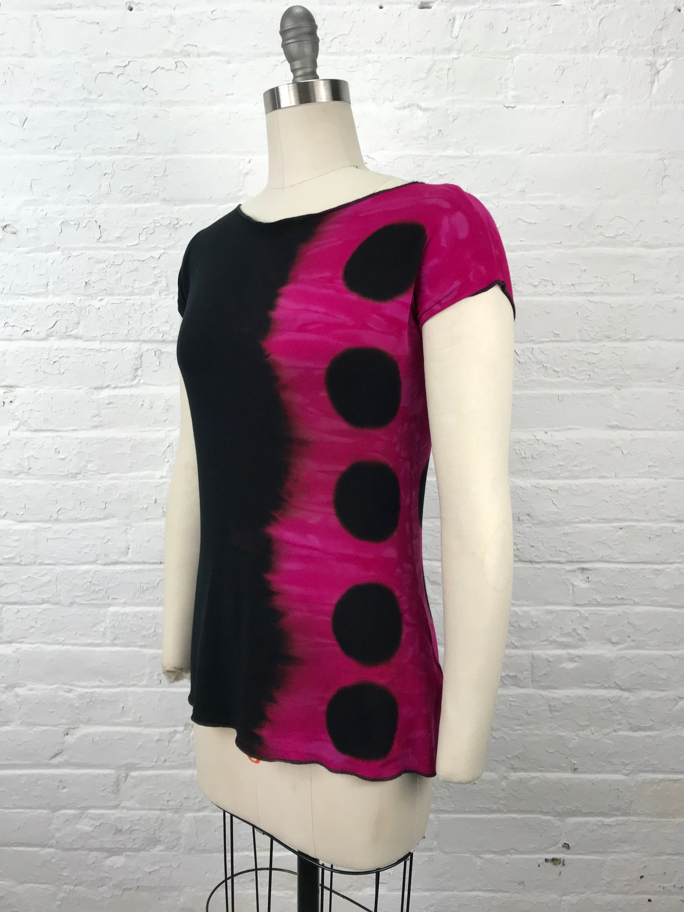Elegant Shibori Dyed Fitted Candy Top in Hot Cherry Eclipse - side view