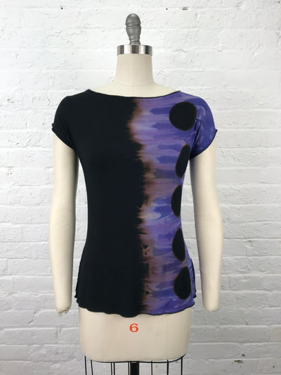 Elegant Shibori Dyed Fitted Candy Top in Grape Hyacinth Eclipse - front view