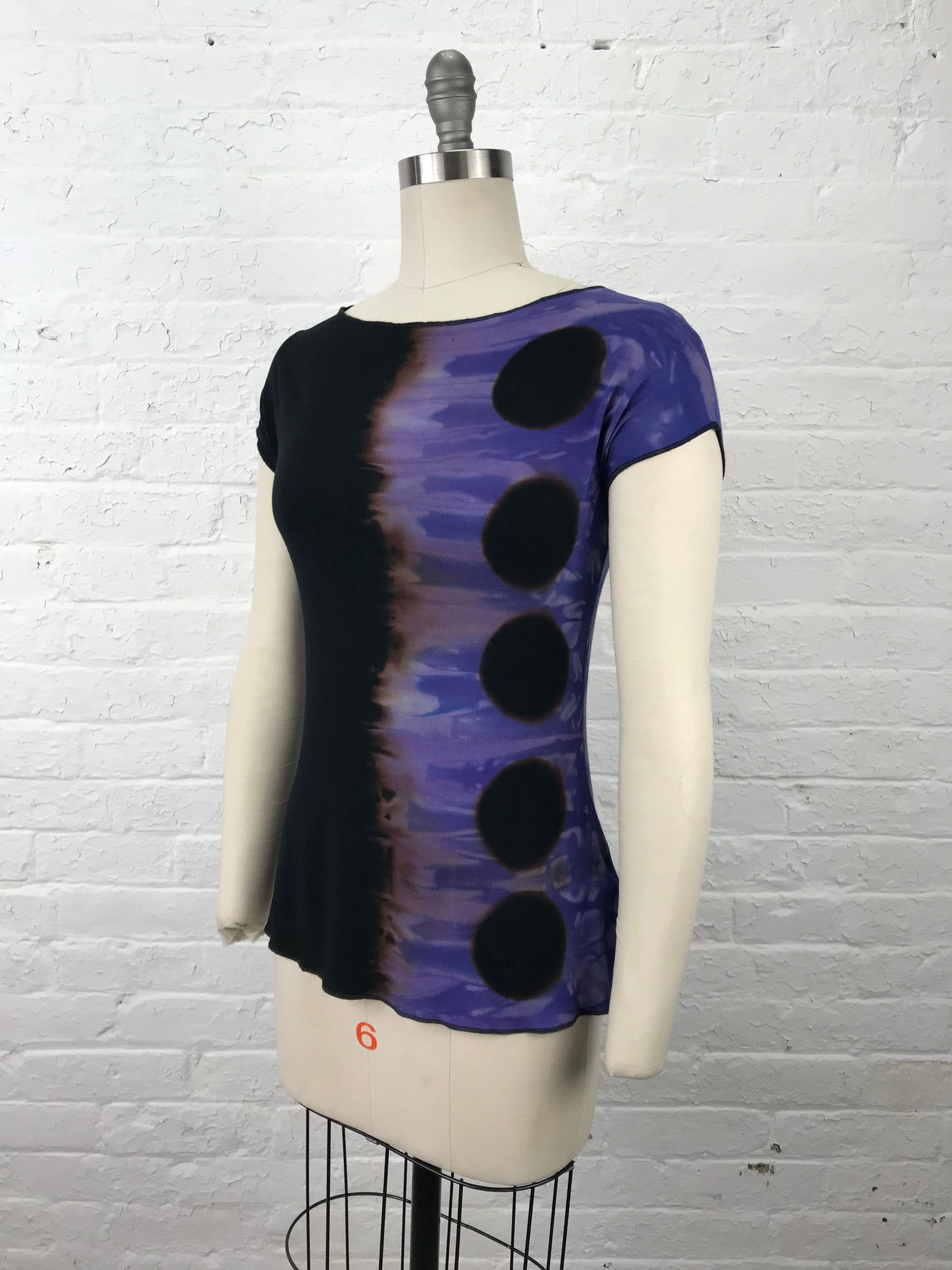 Elegant Shibori Dyed Fitted Candy Top in Grape Hyacinth Eclipse - side view