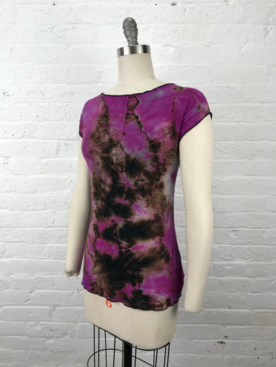 Elegant Shibori Dyed Fitted Candy Top in Lollipop Tangle - side view