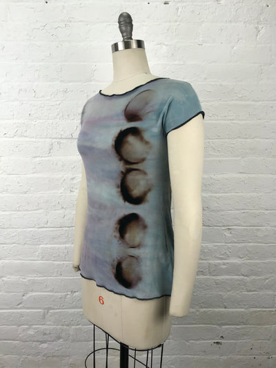 Elegant Shibori Dyed Fitted Candy Top in Opal Sky Eclipse - side view