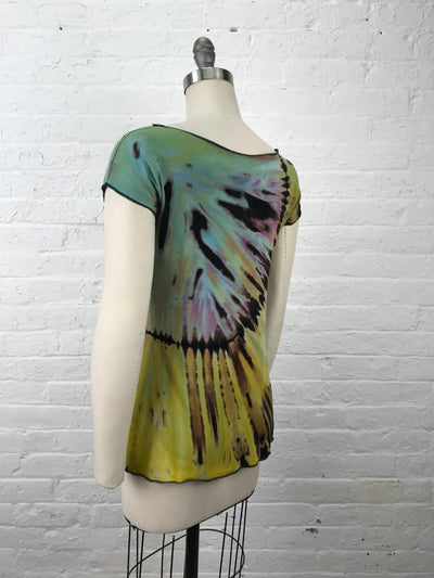 Elegant Shibori Dyed Fitted Candy Top in Spumoni Central - back view