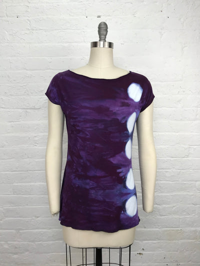 Elegant Shibori Dyed Fitted Candy Top in Eggplant Eclipse - front view
