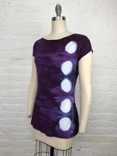Elegant Shibori Dyed Fitted Candy Top in Eggplant Eclipse - side view